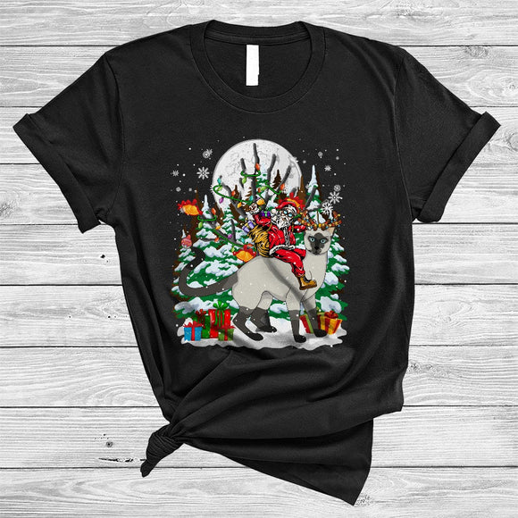MacnyStore - Santa Riding Siamese Reindeer, Awesome Christmas Tree Kitten Lover, Snow Around X-mas T-Shirt