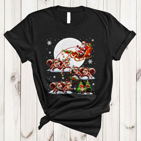 MacnyStore - Santa Riding Squirrel Reindeer X-mas Sleigh, Joyful Christmas Wild Animal, X-mas Santa Sleigh T-Shirt