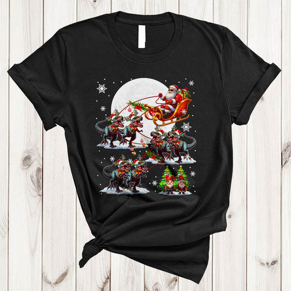 MacnyStore - Santa Riding T-Rex Reindeer X-mas Sleigh, Joyful Christmas Wild Animal, X-mas Santa Sleigh T-Shirt