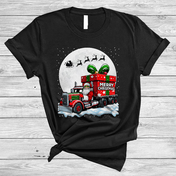 MacnyStore - Santa Riding Truck, Humorous Christmas Santa Truck Driver Trucker, X-mas Presents Lover T-Shirt