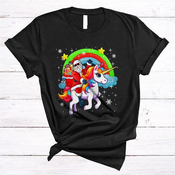 MacnyStore - Santa Riding Unicorn, Awesome Christmas Rainbow Unicorn Lover, X-mas Family Group T-Shirt