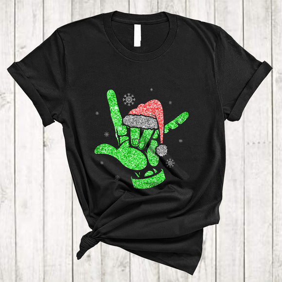 MacnyStore - Santa Rock Sign Hand Snow Around, Joyful Christmas Rock ASL Sign Language, X-mas Group T-Shirt
