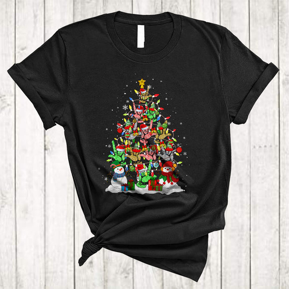 MacnyStore - Santa Rock Sign Hand X-mas Tree, Joyful Cool Christmas Rock ASL Sign Language, X-mas Group T-Shirt