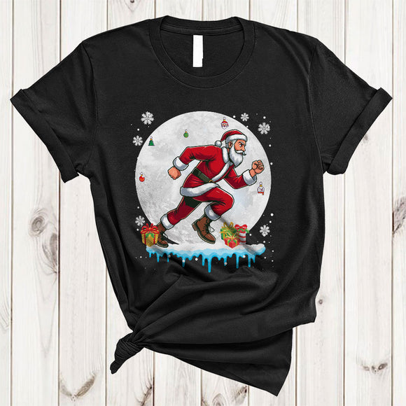 MacnyStore - Santa Running, Awesome Christmas Santa Snow Around, Matching X-mas Family Runner Group T-Shirt