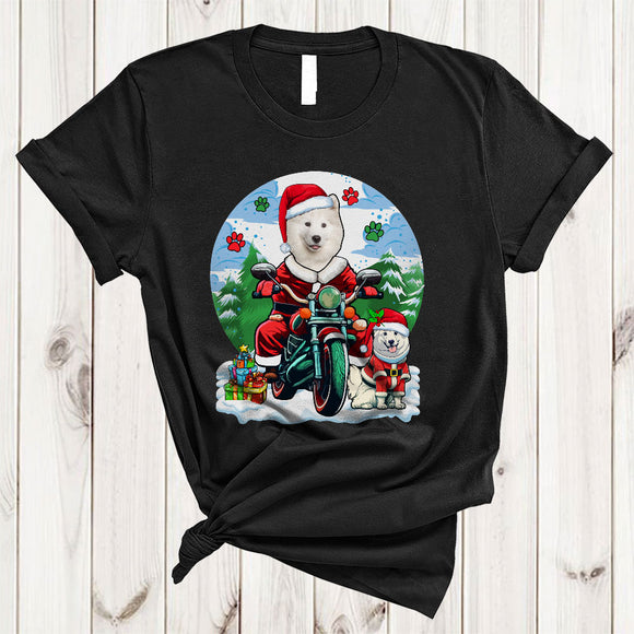 MacnyStore - Santa Samoyed Riding Motorbike, Wonderful Christmas Biking Lover, Matching X-mas Biker T-Shirt