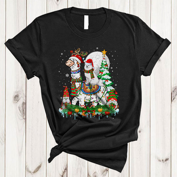 MacnyStore - Santa Samoyed Riding Reindeer Llama, Wonderful Christmas Lights Gnomes, X-mas Tree Snow T-Shirt