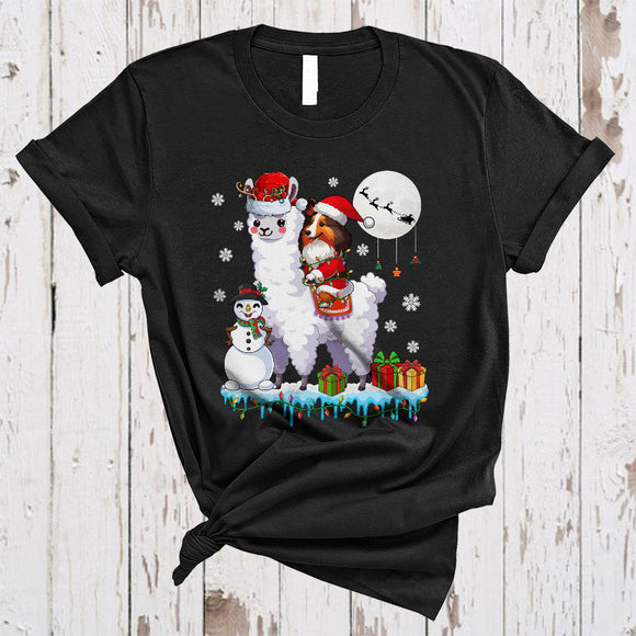 MacnyStore - Santa Sheltie Riding Llama Reindeer, Lovely Christmas Llama Lover, Snowman X-mas Animal T-Shirt