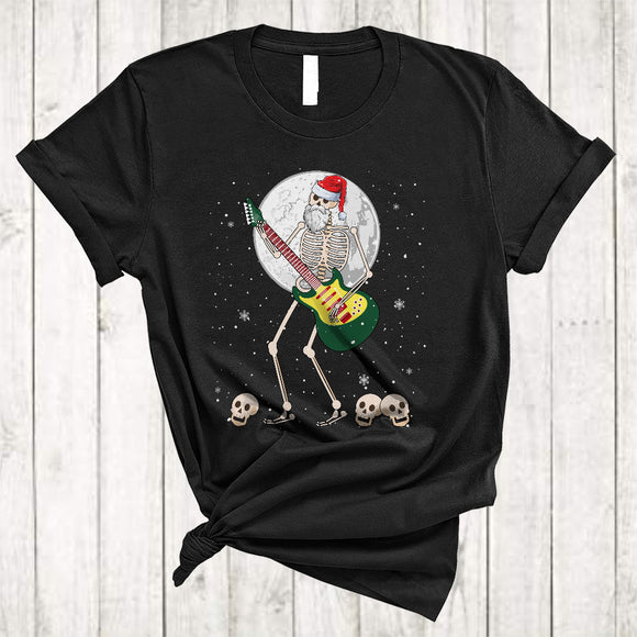 MacnyStore - Santa Skeleton Playing Guitar Snow Around, Amazing Cool Christmas Musical Instruments Player T-Shirt