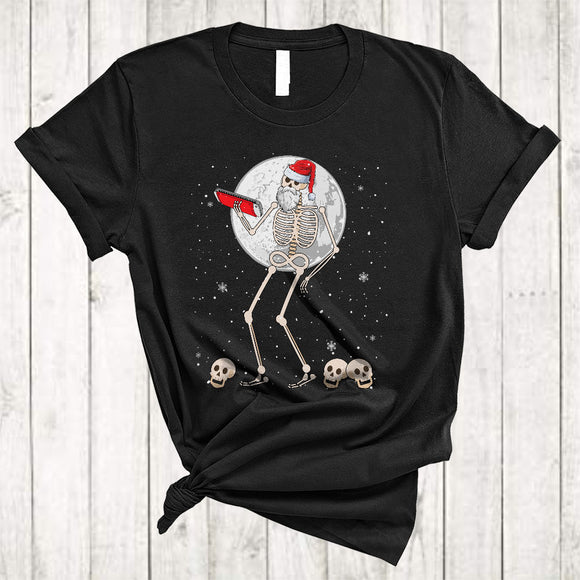 MacnyStore - Santa Skeleton Playing Harmonica Snow Around, Amazing Cool Christmas Musical Instruments Player T-Shirt
