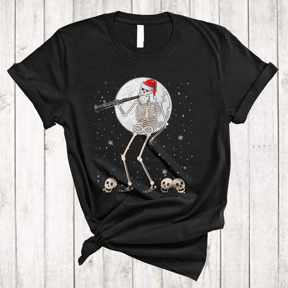 MacnyStore - Santa Skeleton Playing Oboe Snow Around, Amazing Cool Christmas Musical Instruments Player T-Shirt