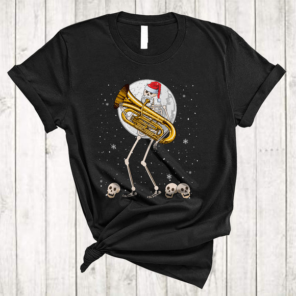 MacnyStore - Santa Skeleton Playing Tuba Snow Around, Amazing Cool Christmas Musical Instruments Player T-Shirt