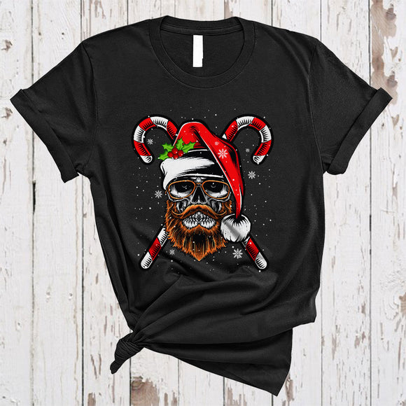 MacnyStore - Santa Skull With Candy Canes, Cool Scary Christmas Santa Skull, X-mas Snow Family Group T-Shirt