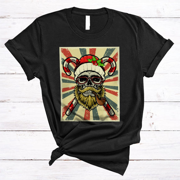 MacnyStore - Santa Skull With Candy Canes, Vintage Cool Christmas Santa Skull, X-mas Family Group T-Shirt