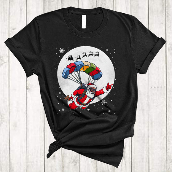 MacnyStore - Santa Skydiving, Joyful Christmas Santa Lover, Matching X-mas Moon Skydiving Team T-Shirt