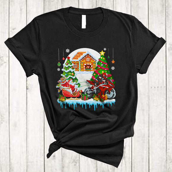 MacnyStore - Santa Sledding Motorbike X-mas Sleigh, Joyful Christmas Tree Santa Sleigh, Snow Matching Motorbike Lover T-Shirt