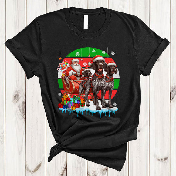MacnyStore - Santa Sleigh With German Shorthaired Pointer Dog, Awesome Retro Christmas Santa, X-mas T-Shirt