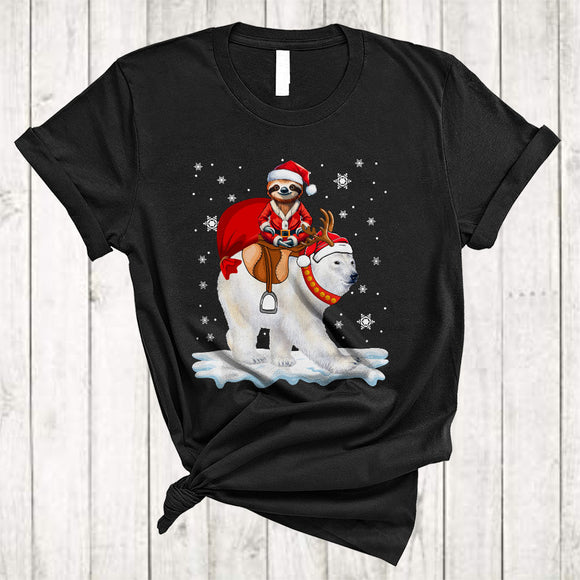 MacnyStore - Santa Sloth Riding Polar Bear, Lovely Merry Christmas Sloth, X-mas Polar Bear Snow Around T-Shirt