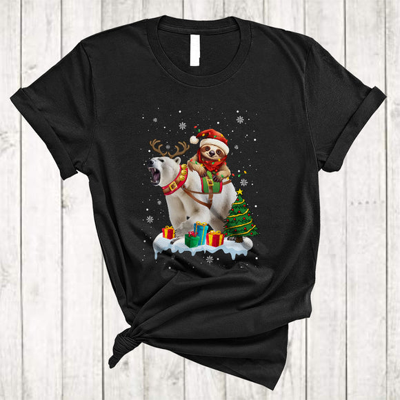 MacnyStore - Santa Sloth Riding Reindeer Polar Bear, Funny Cool Christmas Snow Animal Lover, X-mas Group T-Shirt