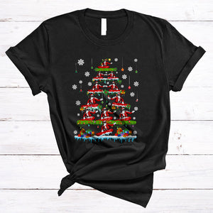 MacnyStore - Santa Snowboarding Christmas Tree, Joyful Cute X-mas Lights Tree Pajamas, Snow Around Family Group T-Shirt