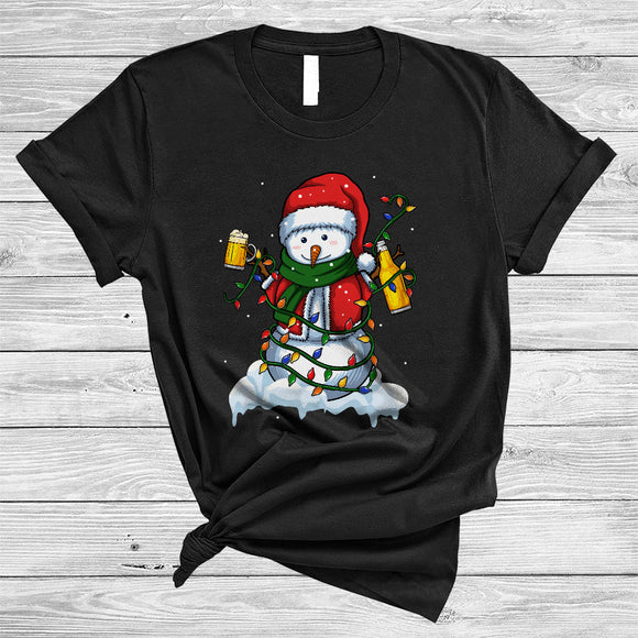MacnyStore - Santa Snowman Drinking Beer, Awesome Christmas Drinking Drunk, X-mas Lights Matching Group T-Shirt