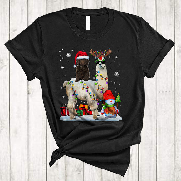 MacnyStore - Santa Sproodle Riding Reindeer ELF Llama Merry Cool Christmas Lights Llama Dog Xmas T-Shirt