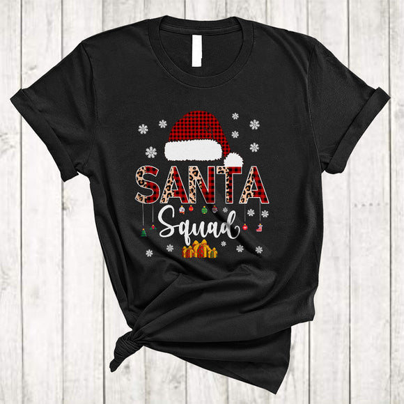 MacnyStore - Santa Squad, Joyful Christmas Red Plaid Santa Hat, Matching X-mas Family Group T-Shirt