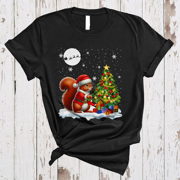MacnyStore - Santa Squirrel And Christmas Tree, Cute Squirrel Making X-mas Tree, Animal Snow Around T-Shirt
