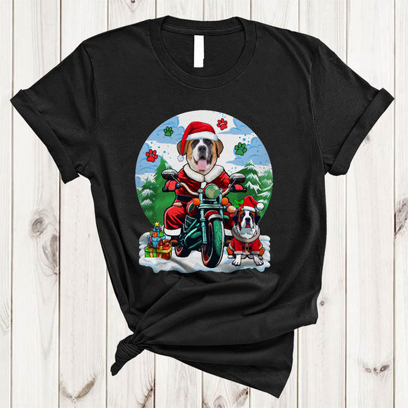 MacnyStore - Santa St. Bernard Riding Motorbike, Wonderful Christmas Biking Lover, Matching X-mas Biker T-Shirt