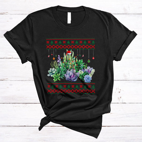 MacnyStore - Santa Succulent With Christmas Lights Cute Adorable Xmas Sweater Lights Family Group Succulent Lover T-Shirt