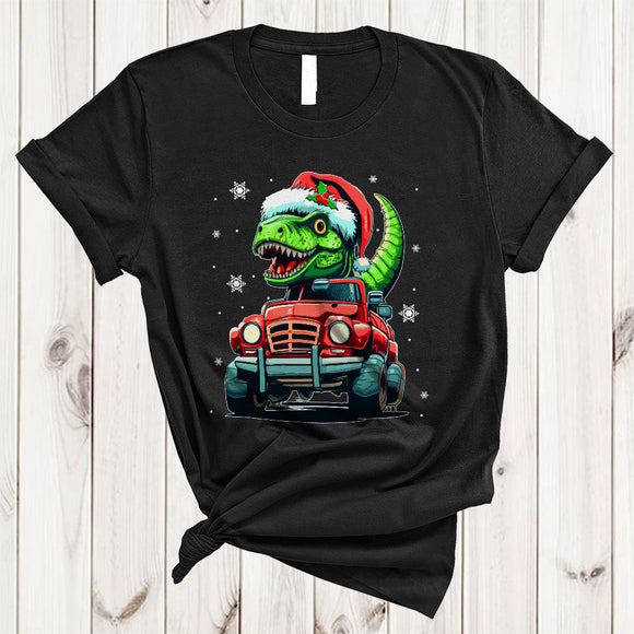 MacnyStore - Santa T-Rex Dinosaur Driving Monster Truck Colorful Cool Christmas Snow Xmas Family T-Shirt