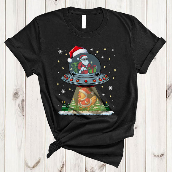 MacnyStore - Santa UFO Chicken, Lovely Cool Christmas Santa Alien UFO, X-mas Farm Farmer Lover T-Shirt