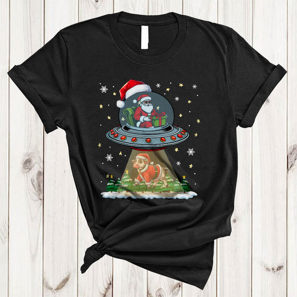 MacnyStore - Santa UFO Cow, Lovely Cool Christmas Santa Alien UFO, X-mas Farm Farmer Lover T-Shirt
