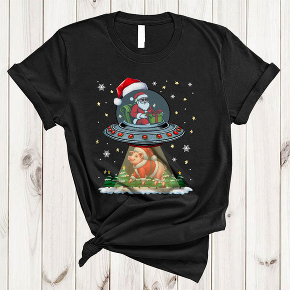 MacnyStore - Santa UFO Pig, Lovely Cool Christmas Santa Alien UFO, X-mas Farm Farmer Lover T-Shirt