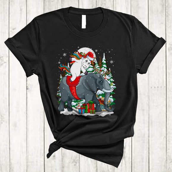MacnyStore - Santa Unicorn Riding Elephant Reindeer, Amazing Christmas Tree Elephant, X-mas Snow Around T-Shirt