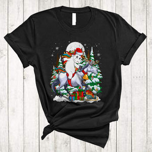 MacnyStore - Santa Unicorn Riding Horse Reindeer, Amazing Christmas Tree Horse, Farmer X-mas Snow Around T-Shirt