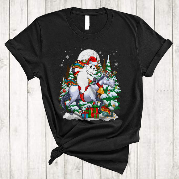 MacnyStore - Santa Unicorn Riding Horse Reindeer, Amazing Christmas Tree Horse, Farmer X-mas Snow Around T-Shirt