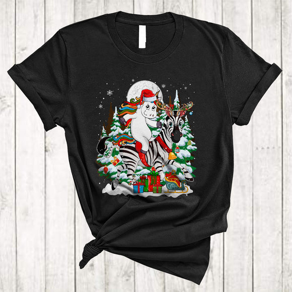 MacnyStore - Santa Unicorn Riding Zebra Reindeer, Amazing Christmas Tree Zebra, X-mas Snow Around T-Shirt