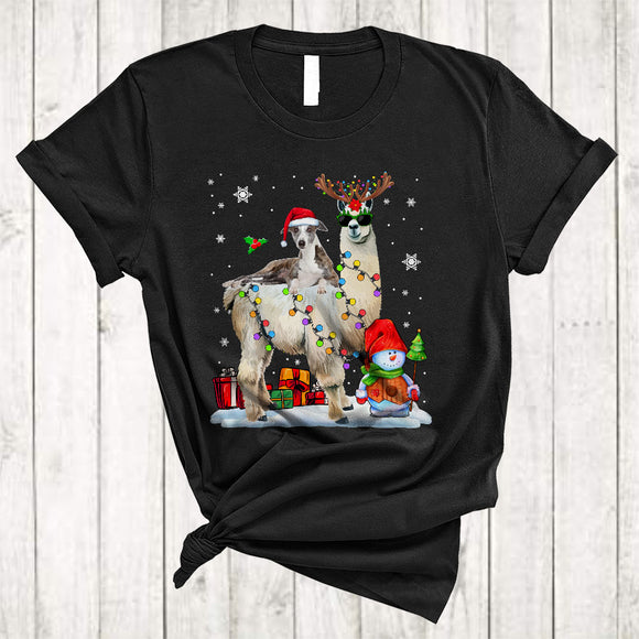 MacnyStore - Santa Whippet Riding Reindeer ELF Llama Merry Cool Christmas Lights Llama Dog Xmas T-Shirt