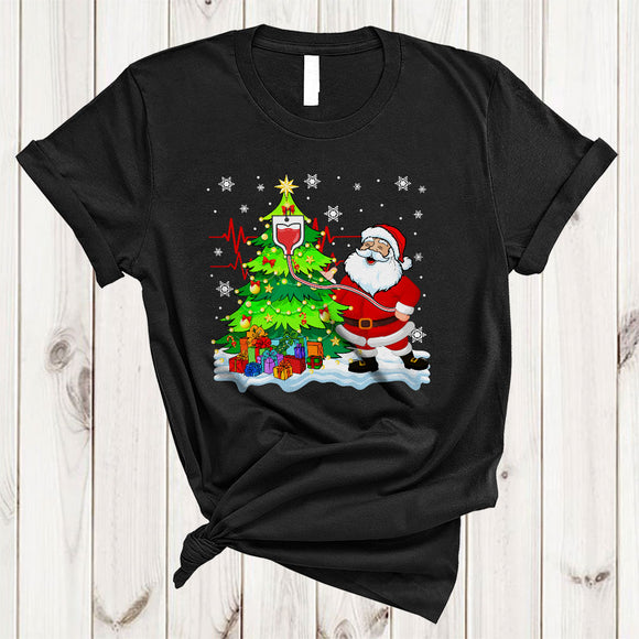 MacnyStore - Santa With Heartbeat Christmas Tree, Joyful Merry X-mas Santa Nurse Lover, Snow Around T-Shirt