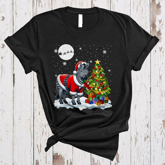 MacnyStore - Santa Zebra And Christmas Tree, Cute Zebra Making X-mas Tree, Animal Snow Around T-Shirt