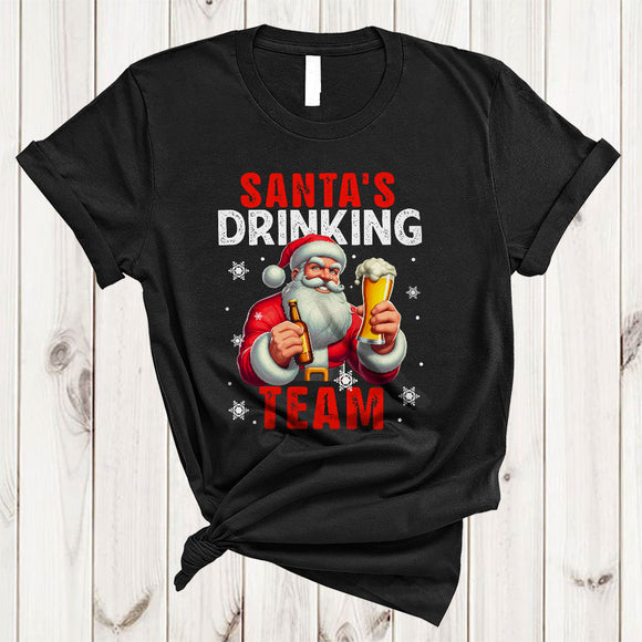 MacnyStore - Santa's Drinking Team, Cheerful Merry Christmas Santa Drinking Beer, X-mas Drunk Team T-Shirt