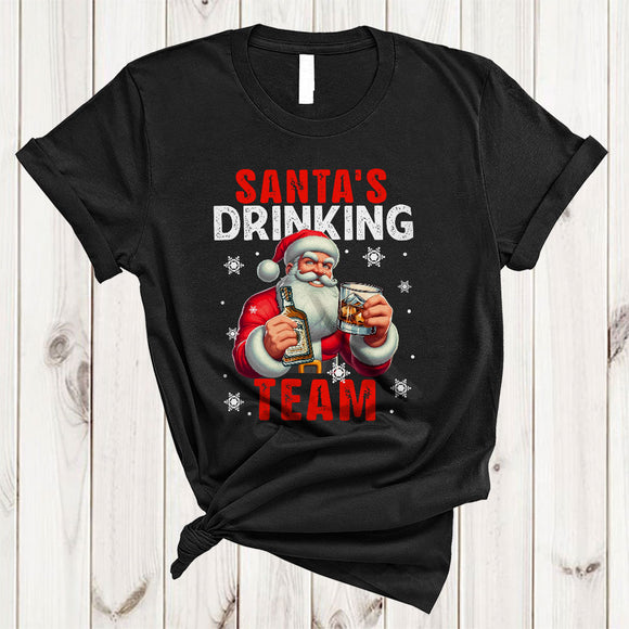 MacnyStore - Santa's Drinking Team, Cheerful Merry Christmas Santa Drinking Bourbon, X-mas Drunk Team T-Shirt
