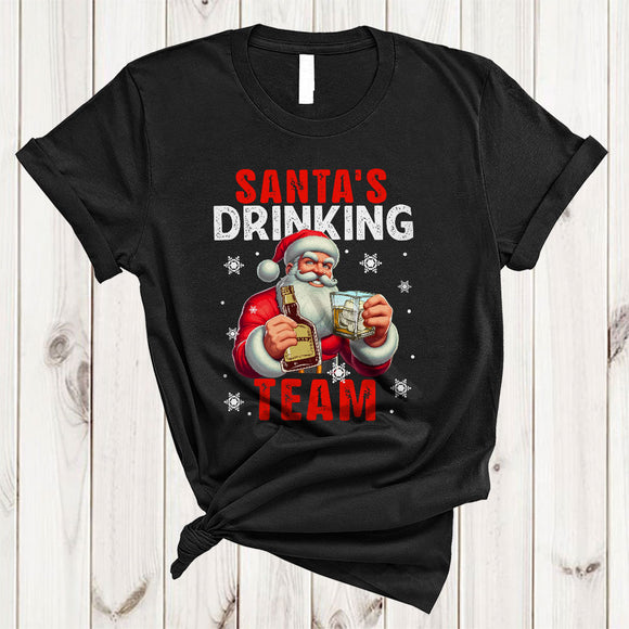 MacnyStore - Santa's Drinking Team, Cheerful Merry Christmas Santa Drinking Whiskey, X-mas Drunk Team T-Shirt