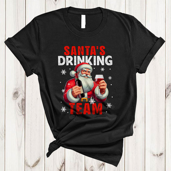 MacnyStore - Santa's Drinking Team, Cheerful Merry Christmas Santa Drinking Wine, X-mas Drunk Team T-Shirt