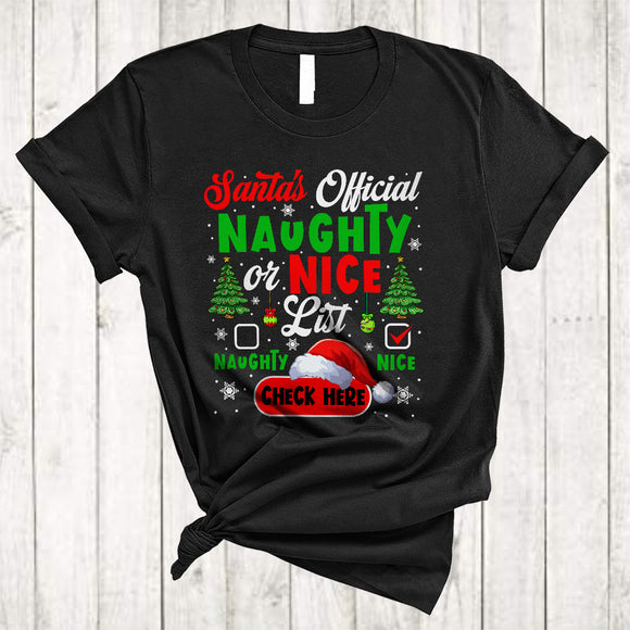 MacnyStore - Santa's Official Naughty Or Nice List Check, Humorous Christmas Santa Hat, Gamer Family Group T-Shirt