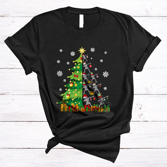 MacnyStore - Scary Dabbing Skeleton Christmas Tree, Funny Santa Skeleton, Snow Family Pajama Group T-Shirt