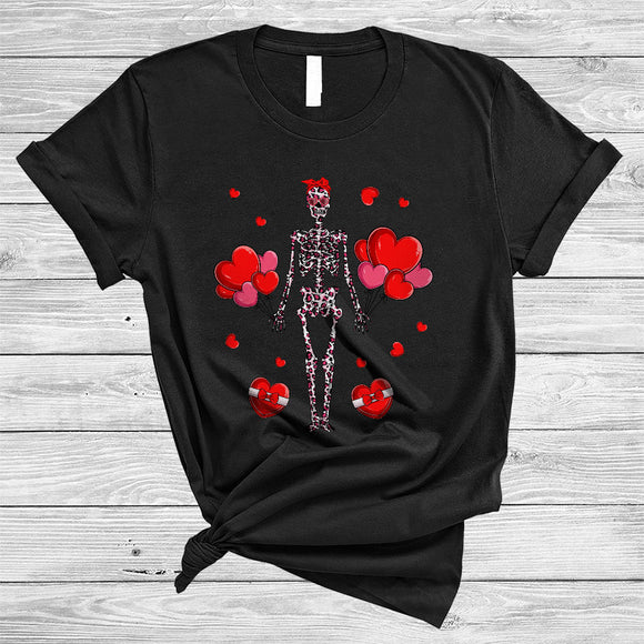 MacnyStore - Scary Leopard Skeleton With Hearts, Funny Valentine's Day Skeleton, Matching Couple Lover T-Shirt