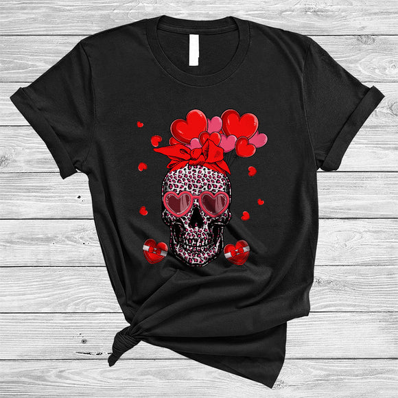 MacnyStore - Scary Leopard Skull With Hearts, Funny Valentine's Day Skull Sunglasses, Matching Couple Lover T-Shirt