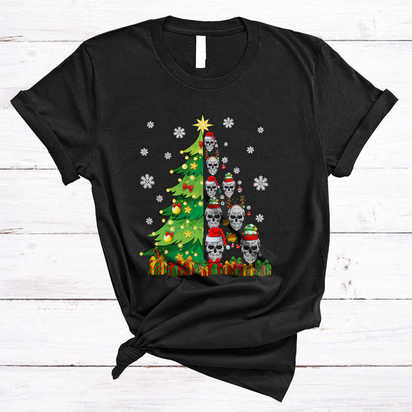 MacnyStore - Scary Skull Christmas Tree, Funny Santa ELF Reindeer Skull, Snow Family Pajama Group T-Shirt
