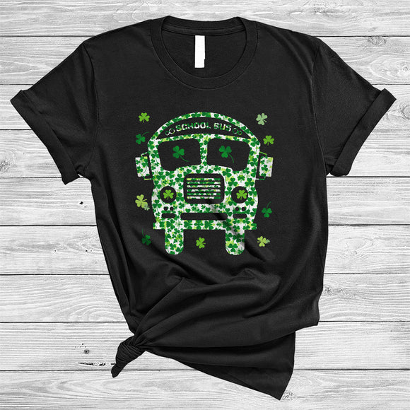 MacnyStore - School Bus Driver Shape Shamrock, Joyful St. Patrick's Day School Bus Lover, Lucky Shamrock T-Shirt